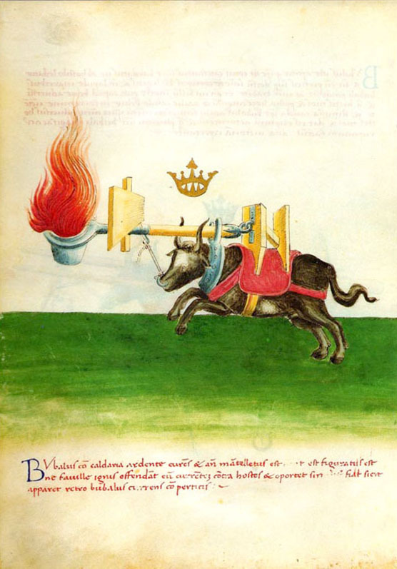 Dispositif pour porter le feu d’après De rebus militaribus de Mariano Taccola, 1449
